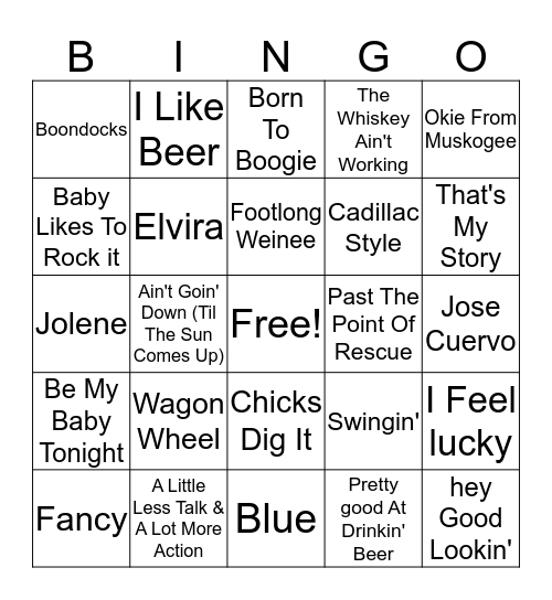 Country hits Bingo Card