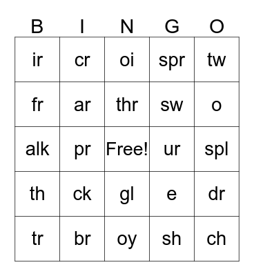 Phonics charts 5, 6, 7 Bingo Card