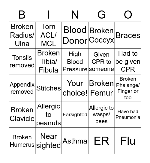Anatomy Bingo  Bingo Card