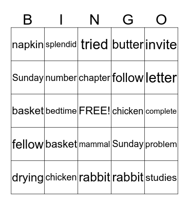 Spelling Bingo Card
