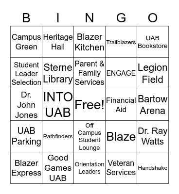 Off-Campus Student Services Bingo Card