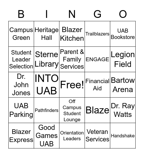 Off-Campus Student Services Bingo Card