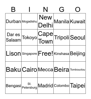 Long & Lat Bingo Card