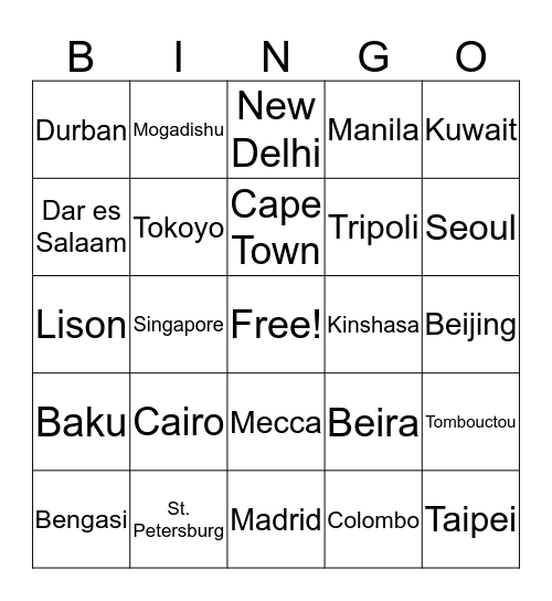 Long & Lat Bingo Card