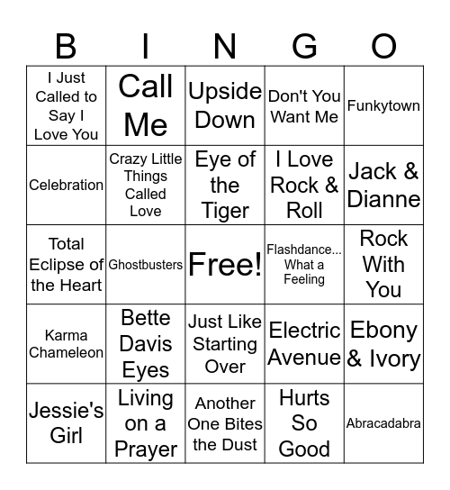 The Entertainment Staaf Musical BINGO - 1980's Bingo Card