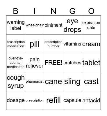 A Pharmacy Bingo Card