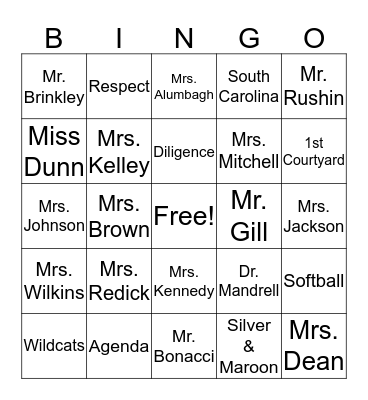 Dubose Middle School  Bingo Card