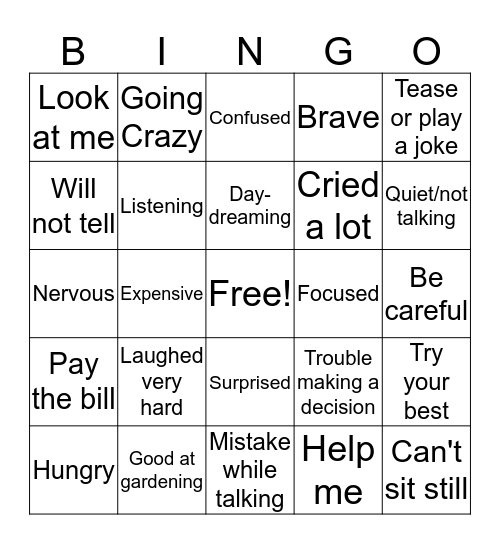 Even More Parts: Idioms Bingo Card