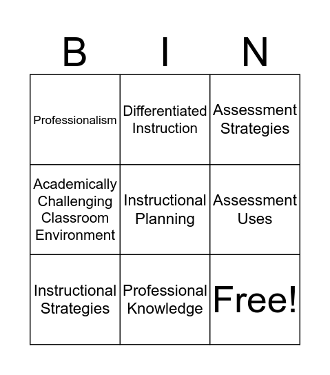 Quality Plus Teaching Strategies Bingo Card