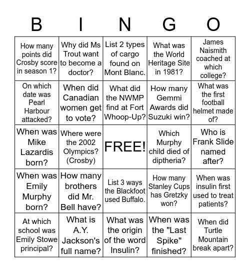 Heritage Fair 2014 (A) Bingo Card