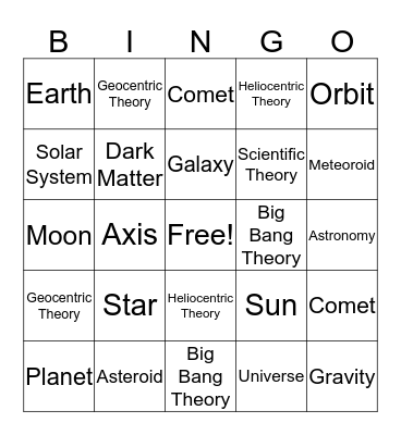 Astronomy Bingo Card