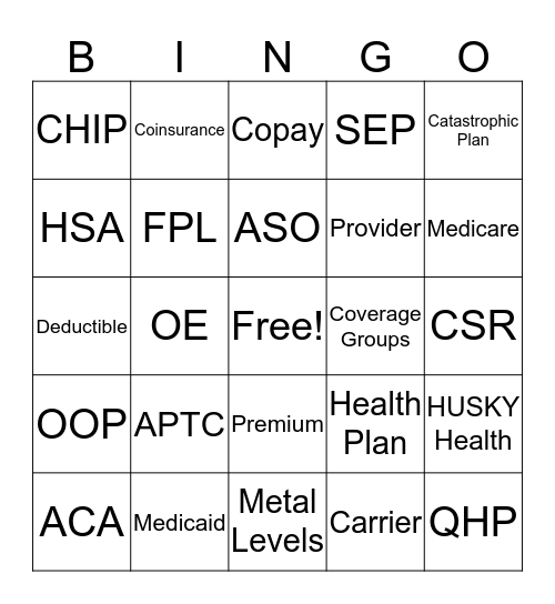 Insurance Terms Bingo Card