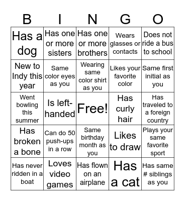 Who Are My Classmates Bingo Card