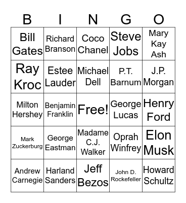 Famous Entrepreneurs Bingo Card