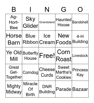 State Fair Bingo Card