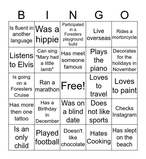Untitled Bingo Card