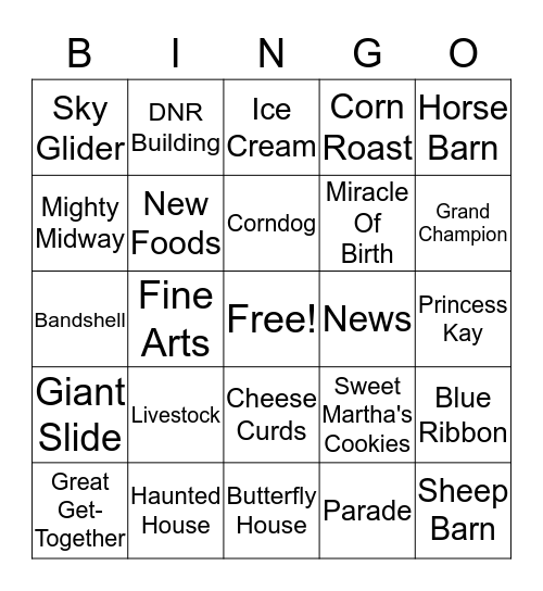 State Fair Bingo Card