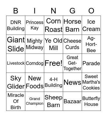 State Fair Bingo Card