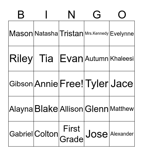 Mrs. Kennedy's Kids Bingo Card