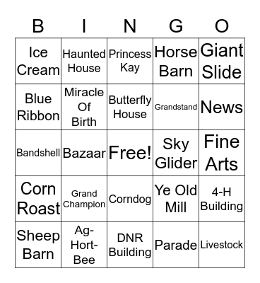 State Fair Bingo Card