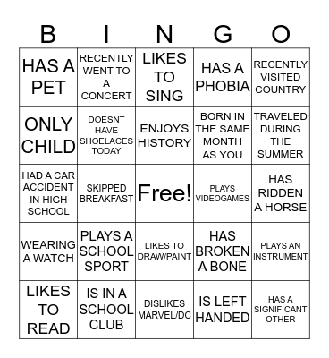 Human Bingo Card
