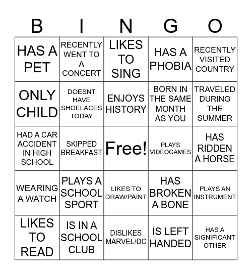 Human Bingo Card