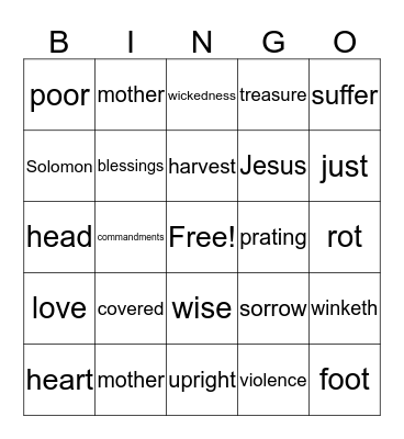 proverbs Bingo Card