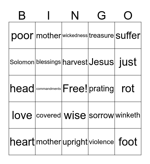 proverbs Bingo Card