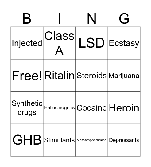 Health- Drugs Bingo Card