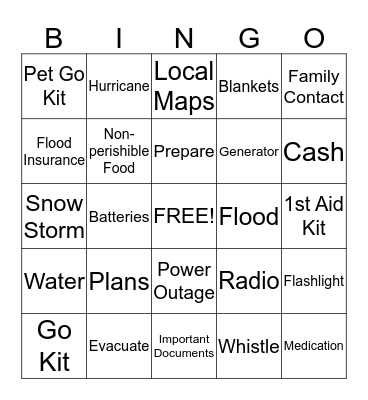 Emergency Prep Bingo Card