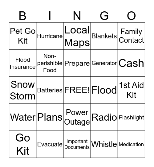 Emergency Prep Bingo Card