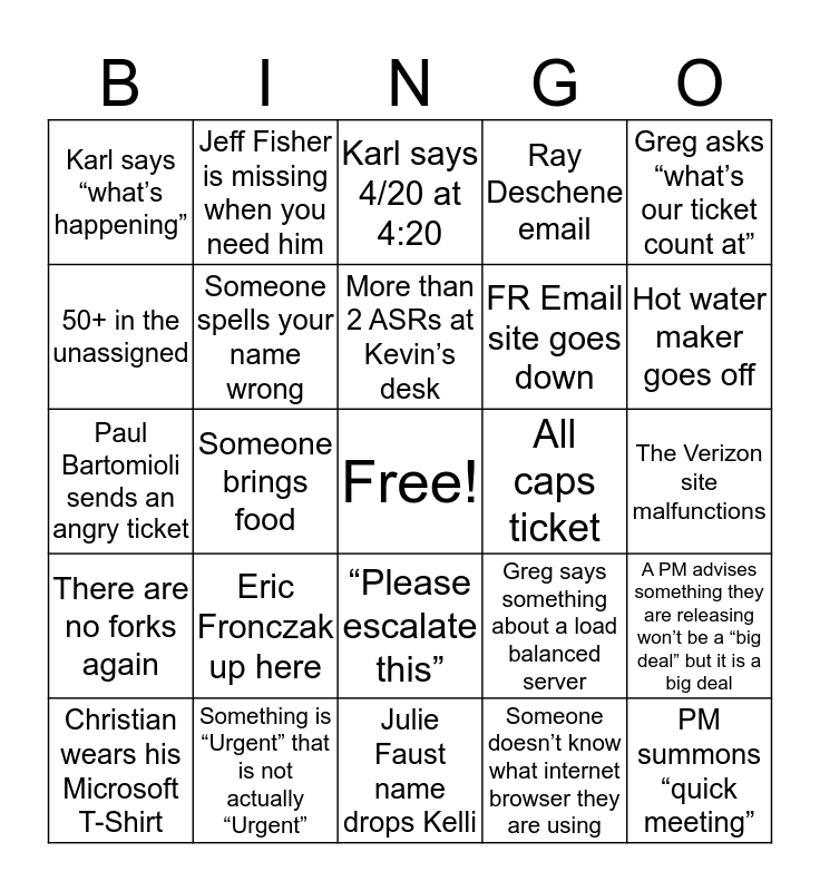 Release Day Bingo Card