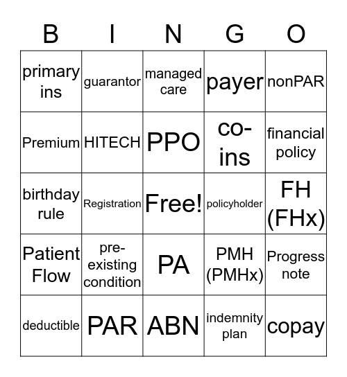 HP 103 Chapter 4,5,6 Review Bingo Card
