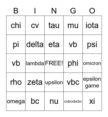 Greek Alphabet Bingo Card