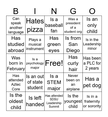 Human Bingo Card