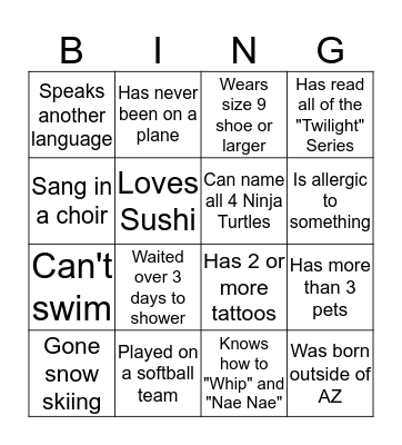 Getting to Know You Bingo Card