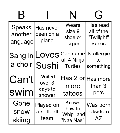 Getting to Know You Bingo Card