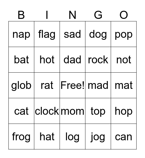 Short "a" and "o" vowel sounds Bingo Card
