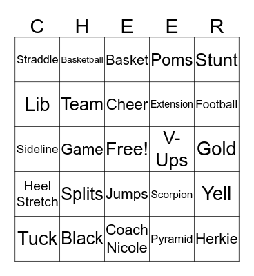 JV Cheer BINGO Card