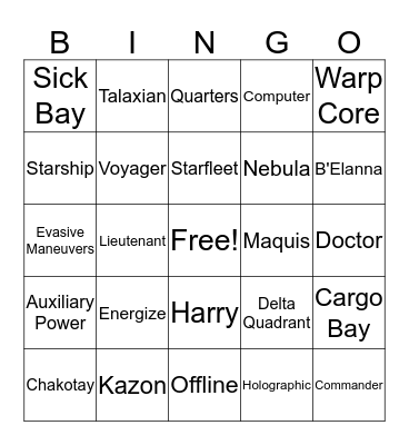 Star Trek Voyager Bingo Card