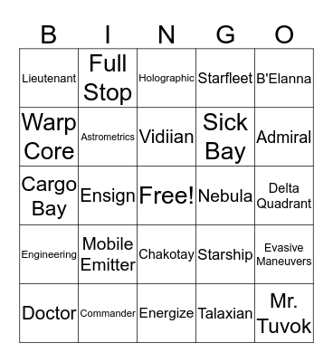 Star Trek Voyager Bingo Card