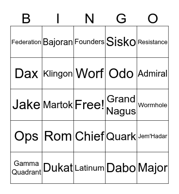 Star Trek Deep Space Nine Bingo Card