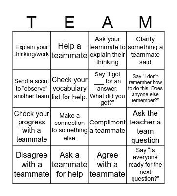 Teamwork Bingo Card