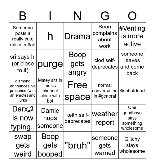 Fluffycord Bingo Card