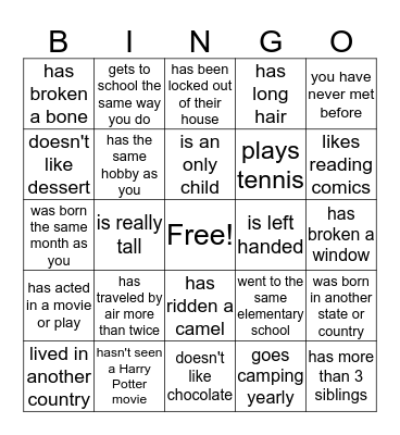 Find someone who . . . Bingo Card