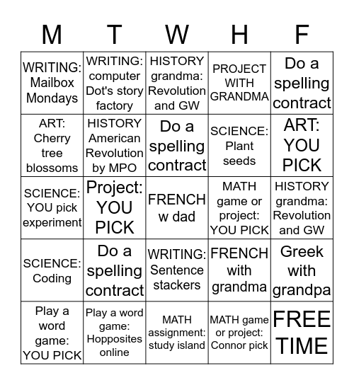 MARCH 10-14 Bingo Card