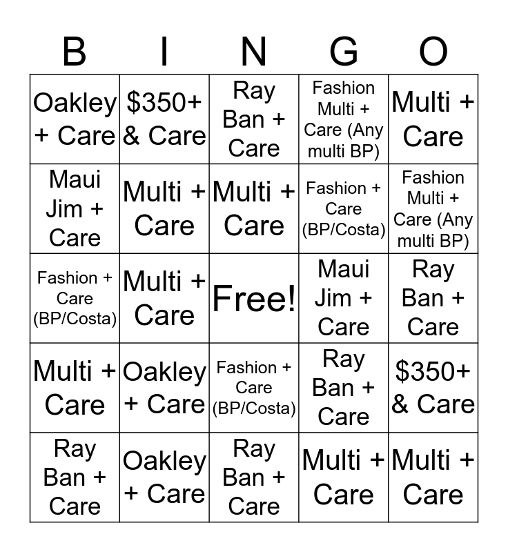 Demo Care BINGO Card