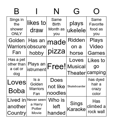 OSA Vocal Music Dept Bingo Card