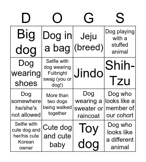 ETA Dog Bingo Card