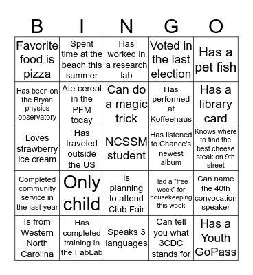 SAB presents: Human Bingo Card